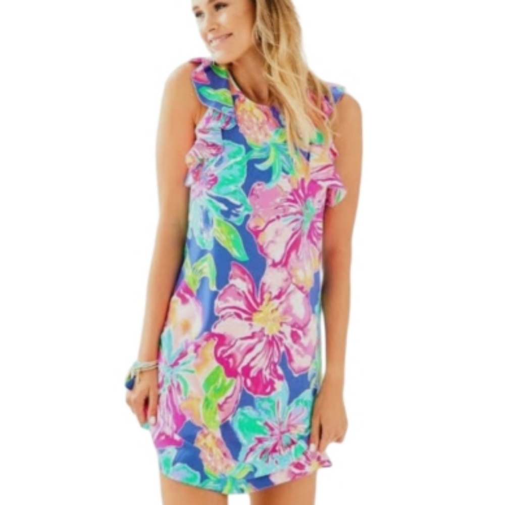 Lilly Pulitzer Utopia Esmeralda Tropical Flower Dress Pink Blue Women Medium